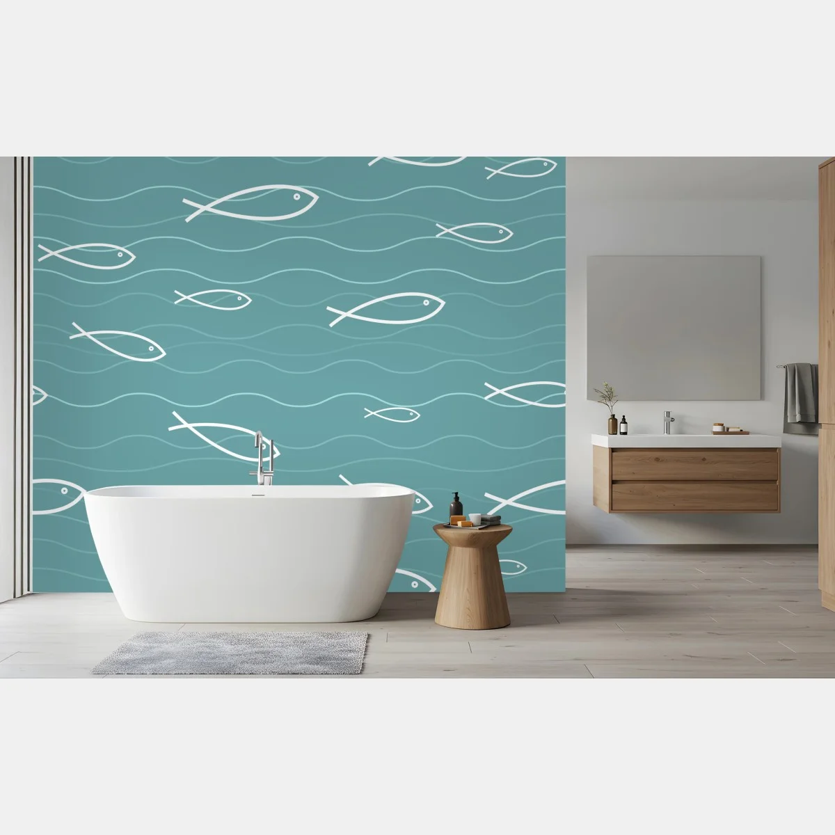 Fototapete türkis fischmuster – Wallnifity® Fototapete türkis fischmuster – Wallnifity®