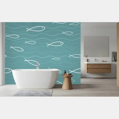 Fototapete türkis fischmuster – Wallnifity®