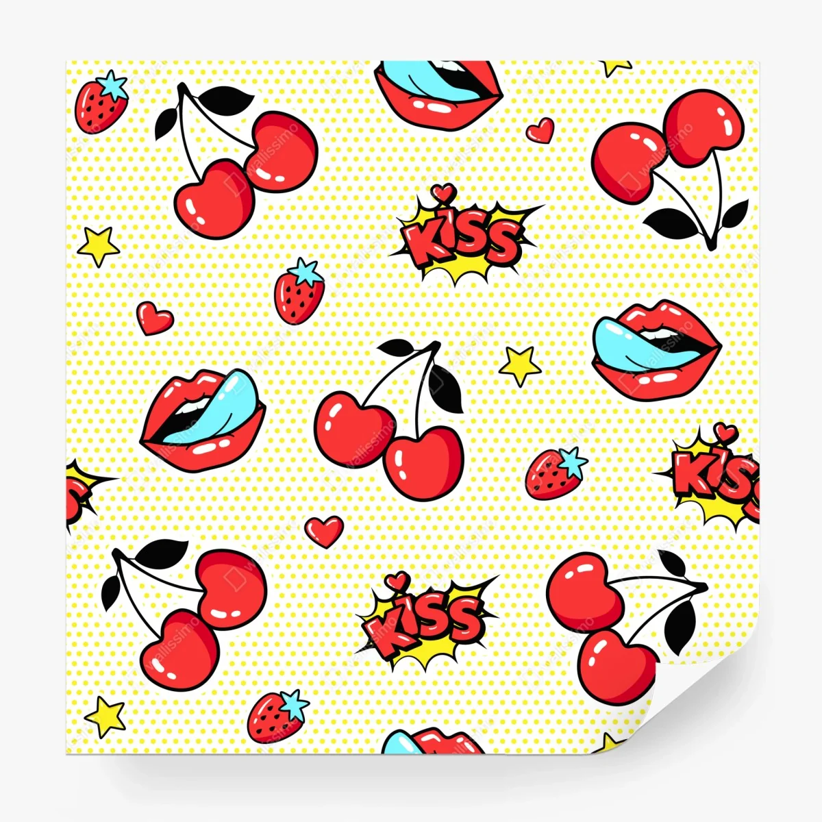 Fototapete verspieltes pop-art kirschen-kuss muster – Wallnifity® Fototapete verspieltes pop-art kirschen-kuss muster – Wallnifity®
