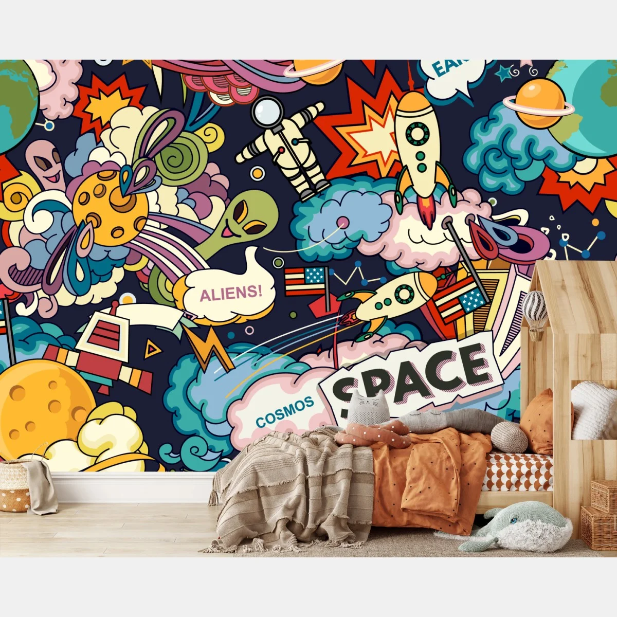 Fototapete bunte kosmische weltraum-collage – Wallnifity® Fototapete bunte kosmische weltraum-collage – Wallnifity®