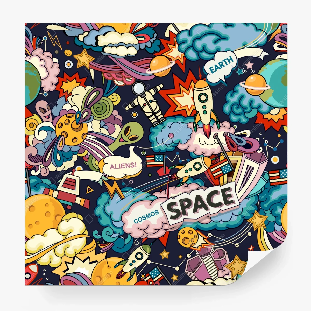Fototapete bunte kosmische weltraum-collage – Wallnifity® Fototapete bunte kosmische weltraum-collage – Wallnifity®