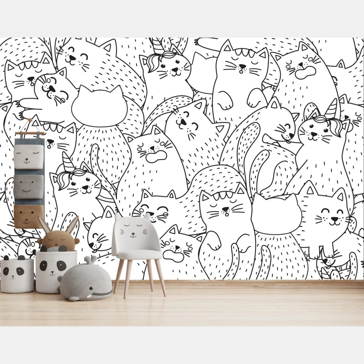 Fototapete verspieltes katzen-doodle muster – Wallnifity® Fototapete verspieltes katzen-doodle muster – Wallnifity®