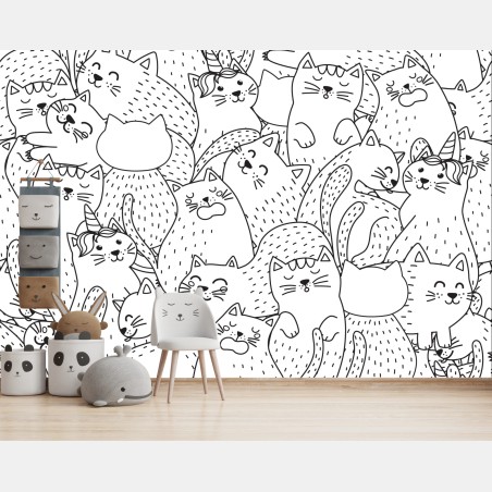 Fototapete verspieltes katzen-doodle muster – Wallnifity®
