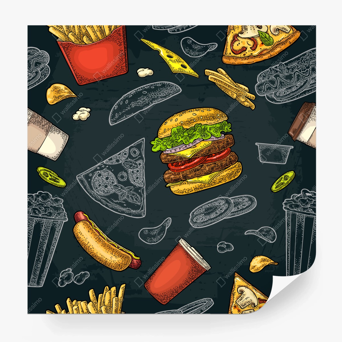 Fototapete vintage fast-food muster – Wallnifity®