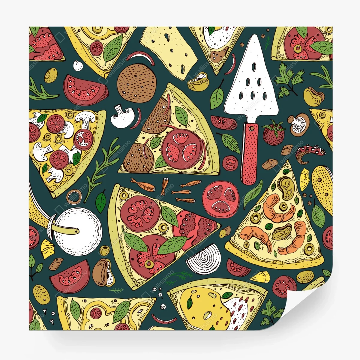 Fototapete buntes muster mit pizzastücken – Wallnifity® Fototapete buntes muster mit pizzastücken – Wallnifity®