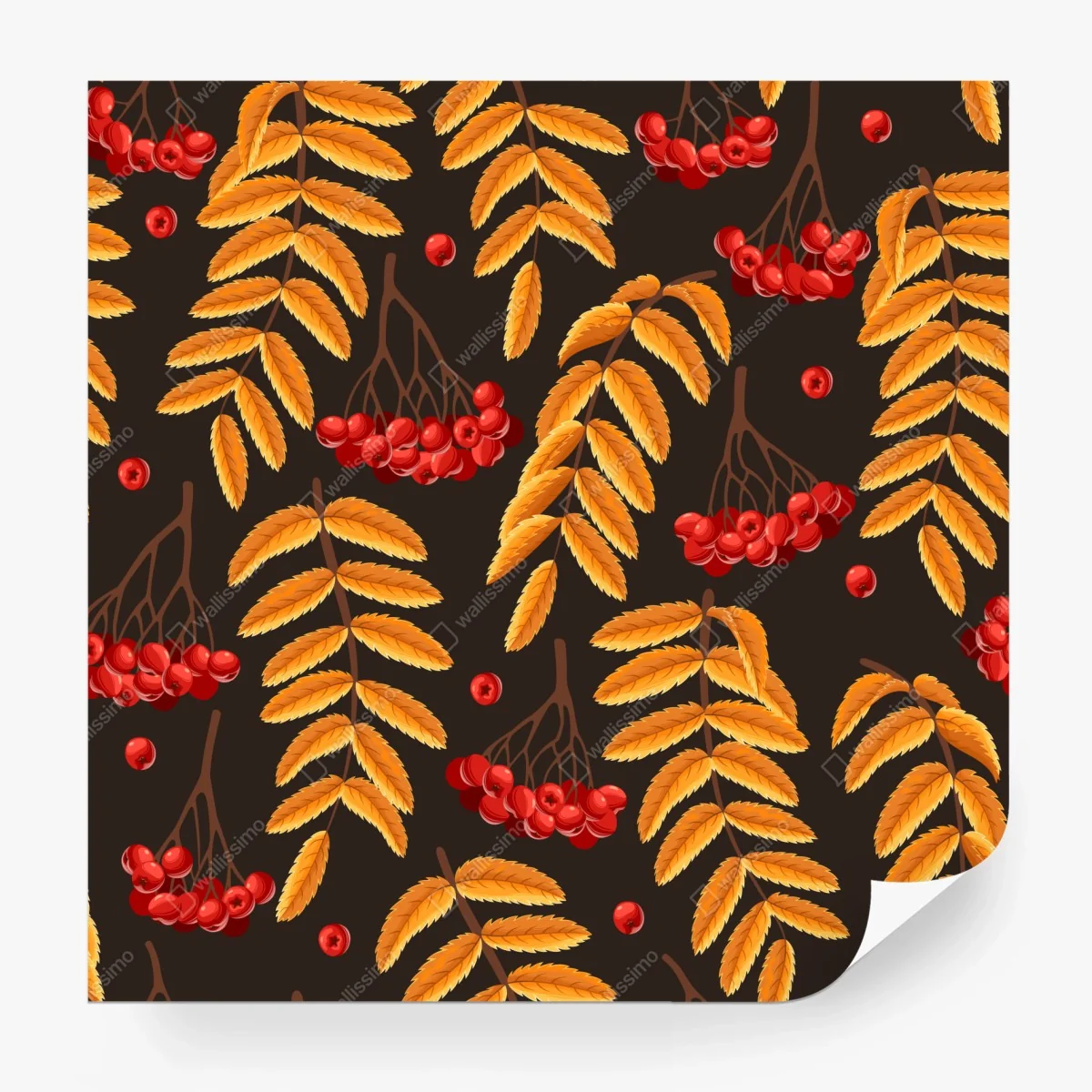 Fototapete herbstliches muster mit vogelbeeren und blättern – Wallnifity®