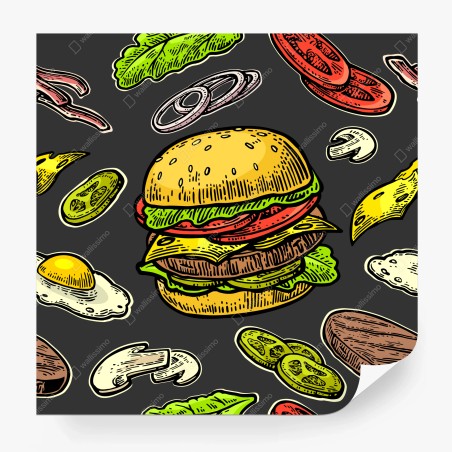Fototapete buntes burger-muster mit zutaten – Wallnifity®