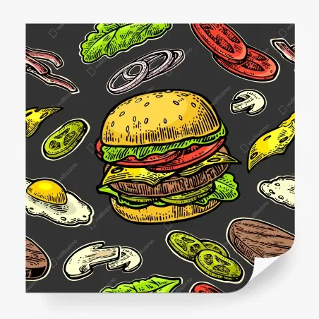 Fototapete buntes burger-muster mit zutaten – Wallnifity®