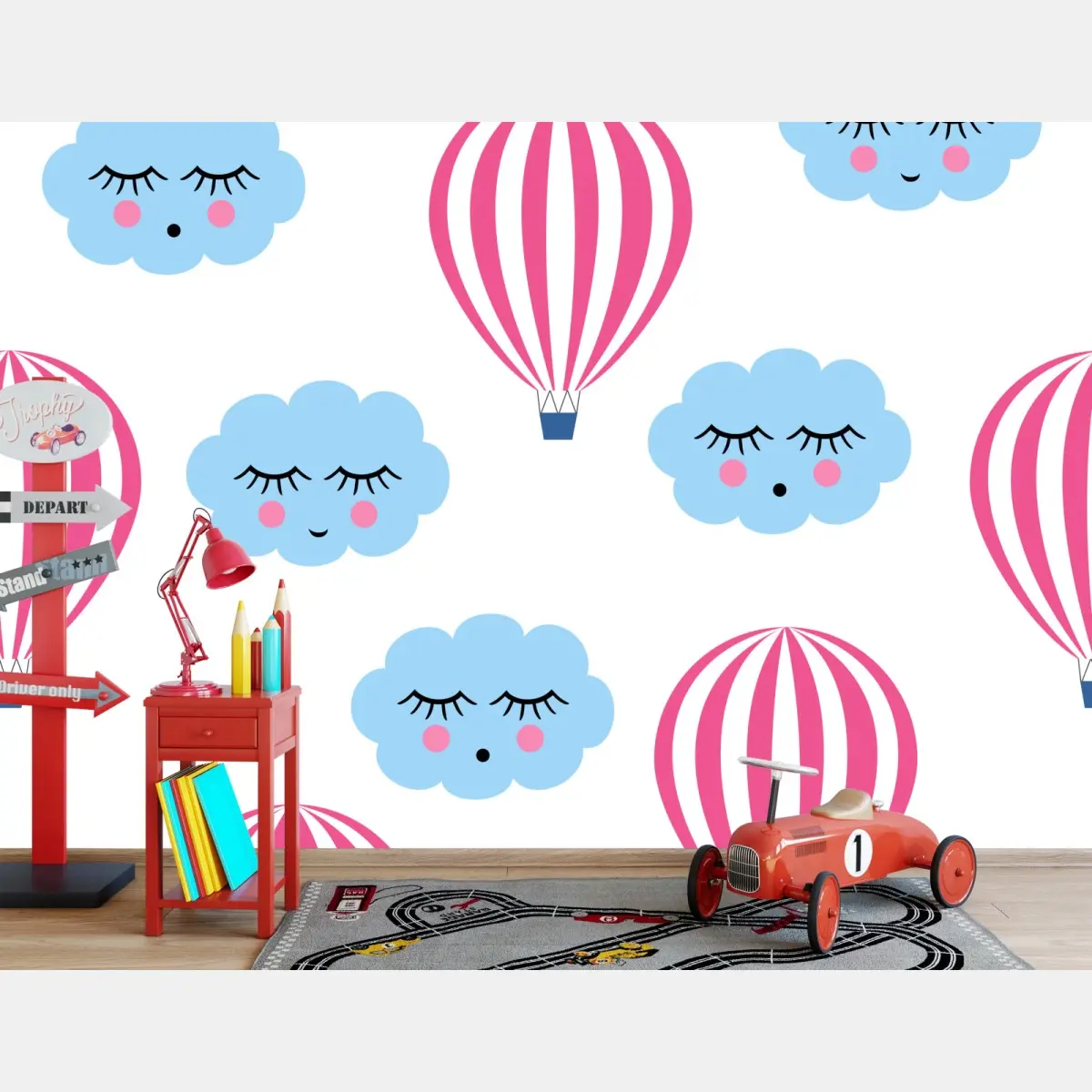 Fototapete pastellwolken und luftballons muster – Wallnifity®