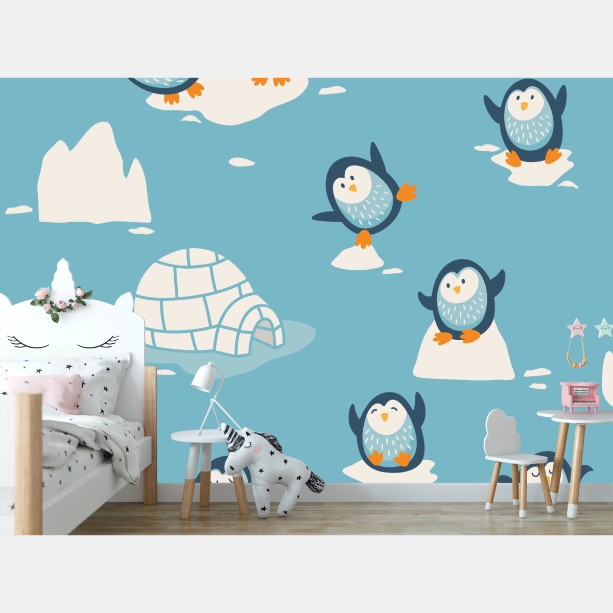 Fototapete verspieltes pinguinmuster für kinderzimmer – Wallnifity®