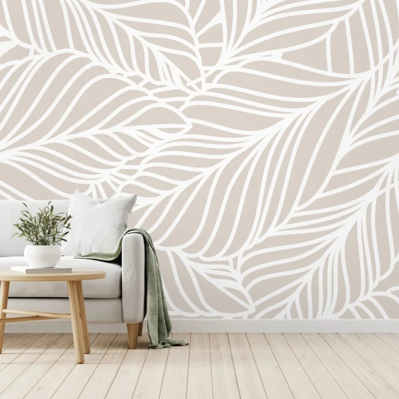Fototapete beige botanisches blattmuster – Wallnifity®