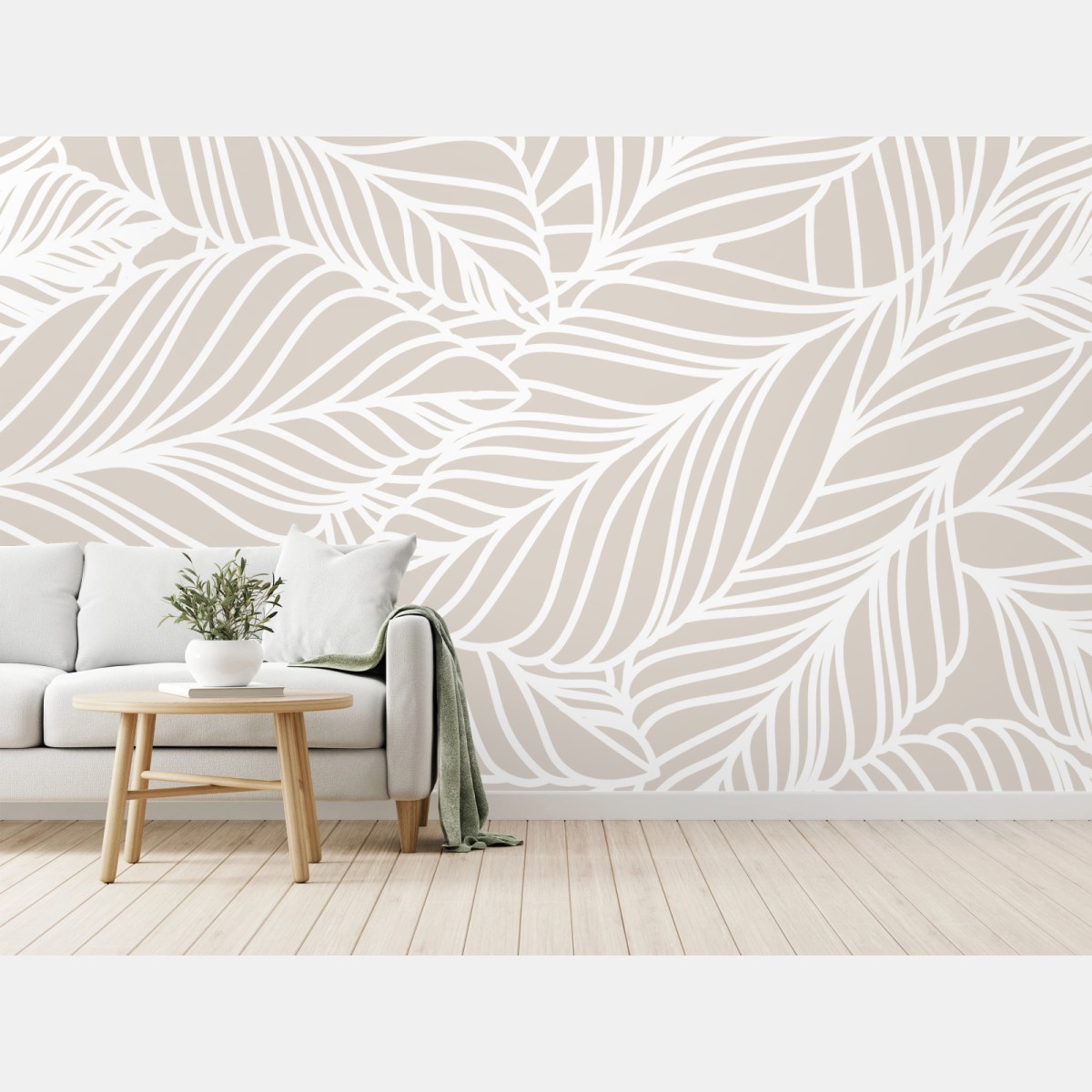 Fototapete beige botanisches blattmuster – Wallnifity®