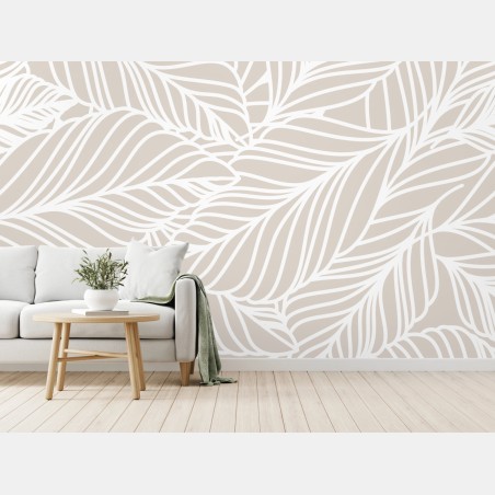 Fototapete beige botanisches blattmuster – Wallnifity®