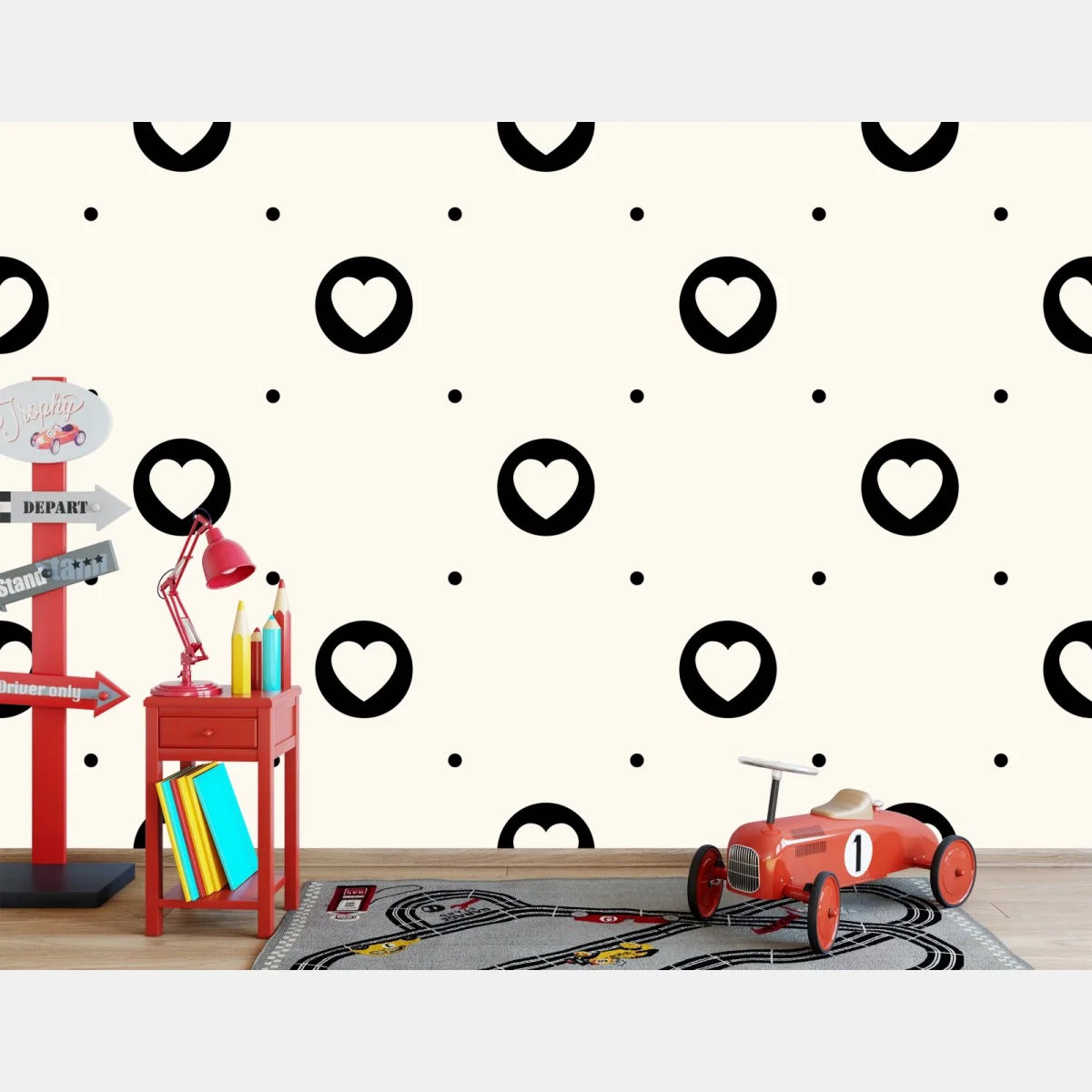 Fototapete minimalistisches muster mit schwarzen herzen – Wallnifity® Fototapete minimalistisches muster mit schwarzen herzen – Wallnifity®