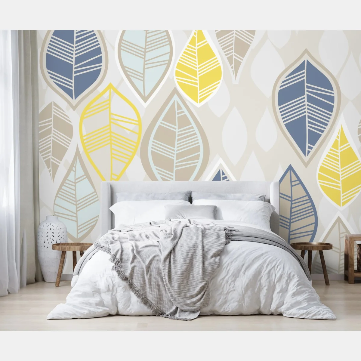 Fototapete skandinavisches blättermuster in sanften neutralen tönen – Wallnifity® Fototapete skandinavisches blättermuster in sanften neutralen tönen – Wallnifity®