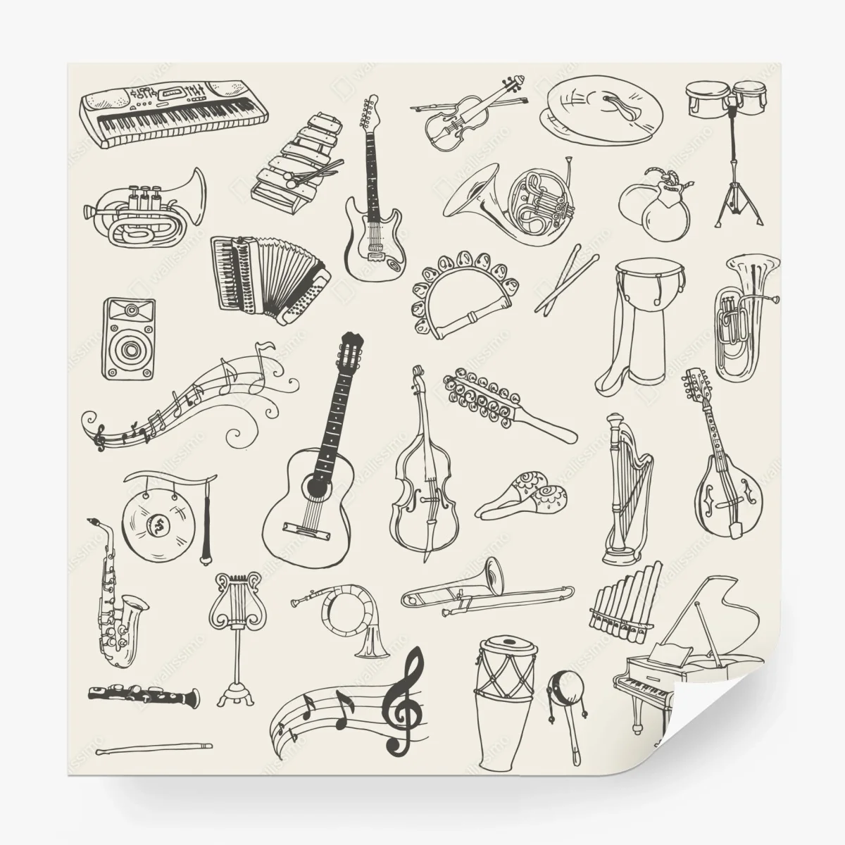 Fototapete handgezeichnete musikinstrumente collage – Wallnifity®