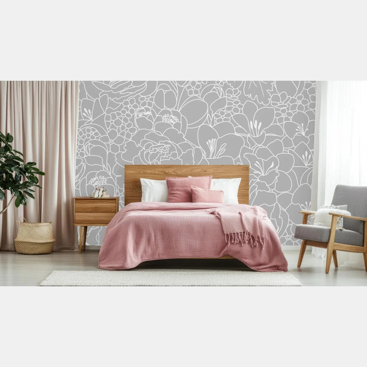 Fototapete subtiles graues blumenlinienmuster – Wallnifity® Fototapete subtiles graues blumenlinienmuster – Wallnifity®