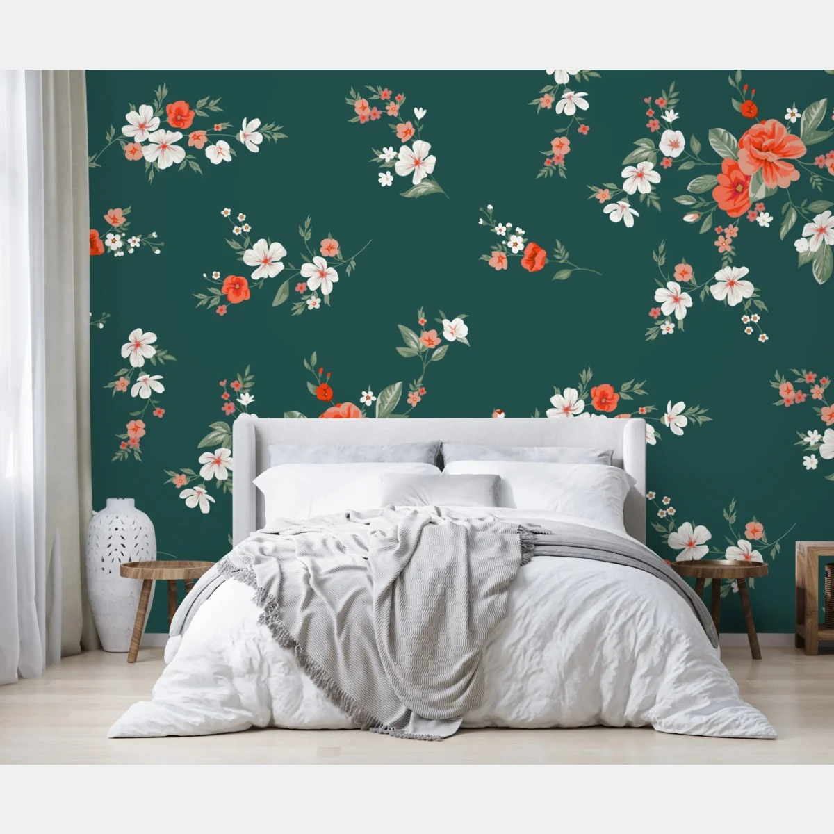 Fototapete vintage korallenblumenmuster auf tiefgrünem hintergrund – Wallnifity® Fototapete vintage korallenblumenmuster auf tiefgrünem hintergrund – Wallnifity®
