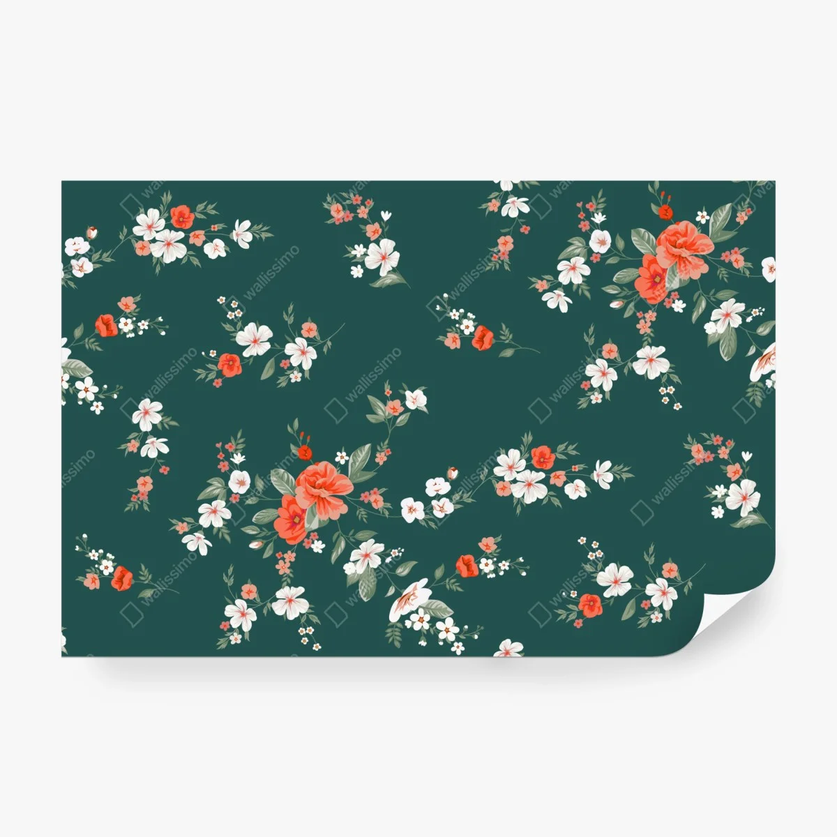 Fototapete vintage korallenblumenmuster auf tiefgrünem hintergrund – Wallnifity® Fototapete vintage korallenblumenmuster auf tiefgrünem hintergrund – Wallnifity®