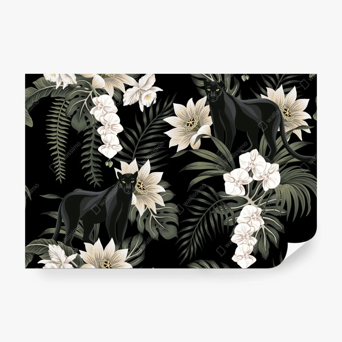 Fototapete botanisches muster mit schwarzem panther – Wallnifity® Fototapete botanisches muster mit schwarzem panther – Wallnifity®