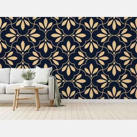 Fototapete marineblau-beige ornament – Wallnifity®