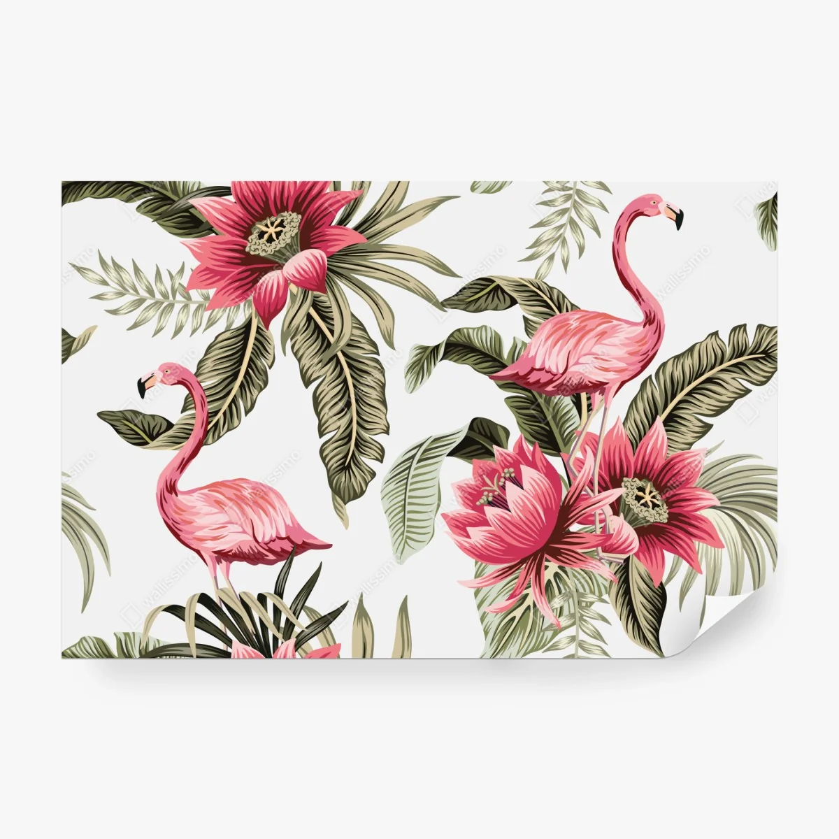 Fototapete tropische rosa flamingos und blüten – Wallnifity®