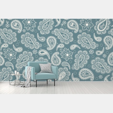 Fototapete türkis paisley muster mit blumendetails – Wallnifity®