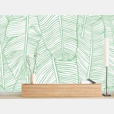 Fototapete mintfarbenes bananenblattmuster – Wallnifity®