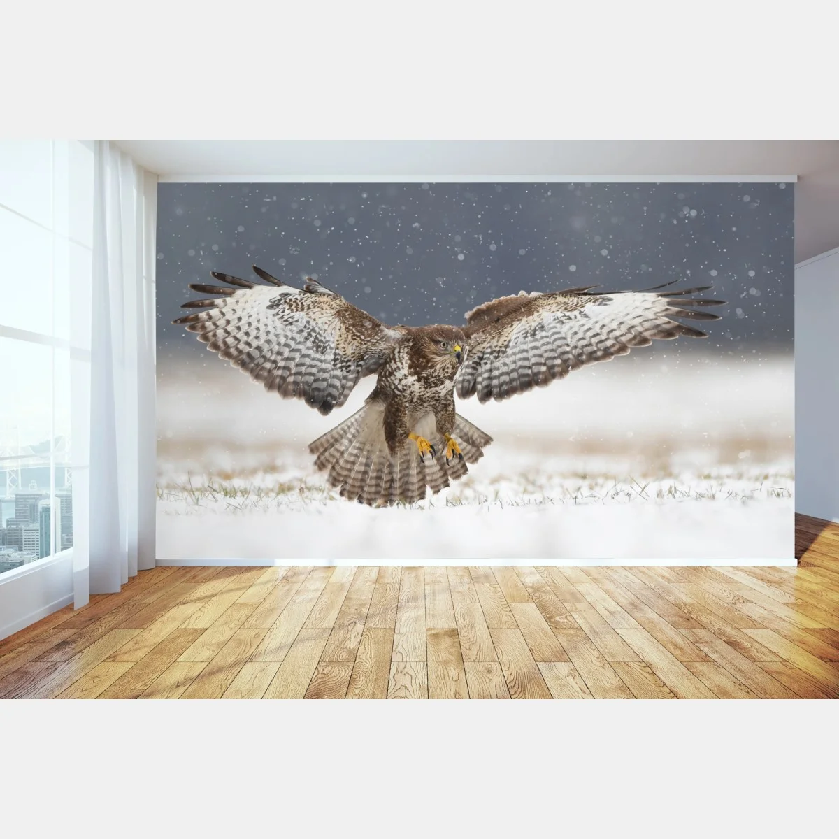 Fototapete mäusebussard landet im schnee – Wallnifity® Fototapete mäusebussard landet im schnee – Wallnifity®
