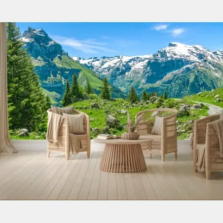 Fototapete sonnige alpwiese in Engelberg – Wallnifity®