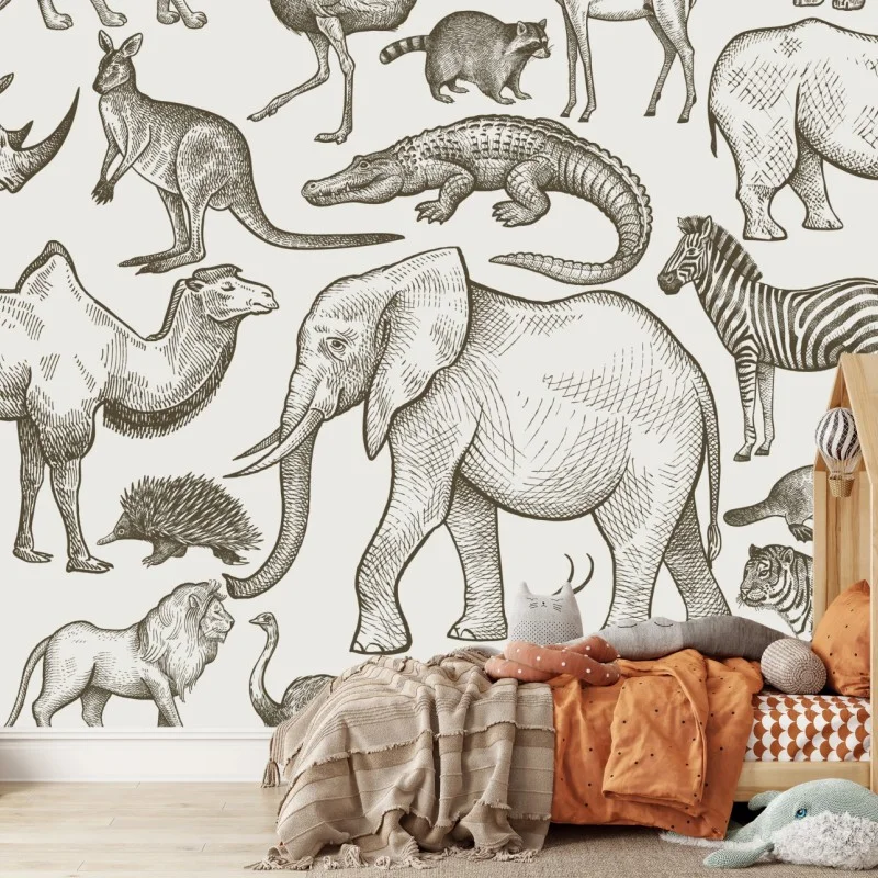 Fototapete vintage sepia wildtiermuster – Wallnifity®