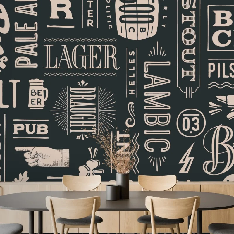 Fototapete vintage collage mit bieretiketten