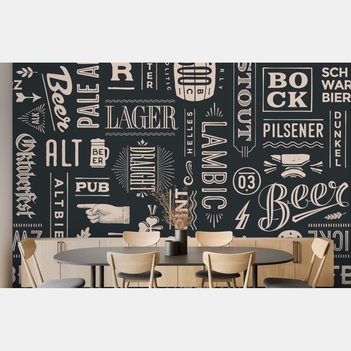 Fototapete vintage collage mit bieretiketten – Wallnifity®