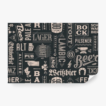 Fototapete vintage collage mit bieretiketten – Wallnifity®