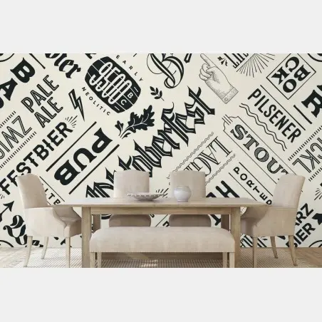 Fototapete vintage bier etiketten typografie muster – Wallnifity®