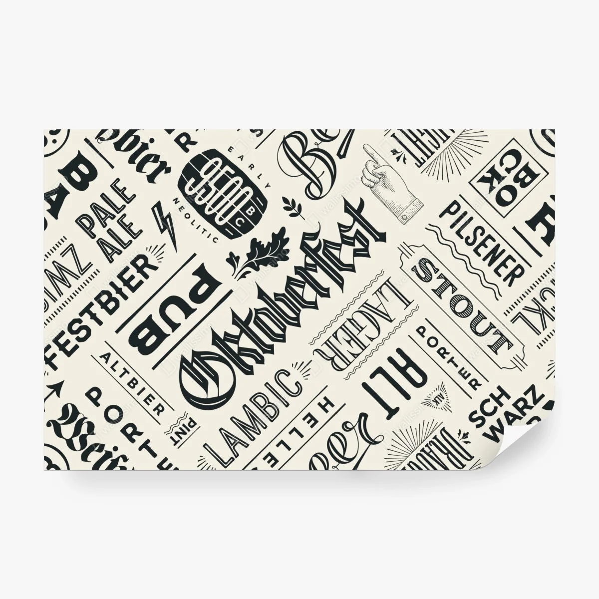 Fototapete vintage bier etiketten typografie muster – Wallnifity®