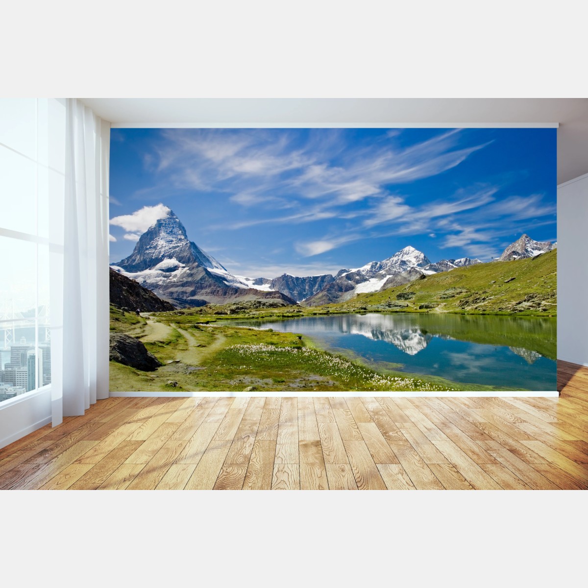 Fototapete alpensee mit bergspiegelung – Wallnifity®