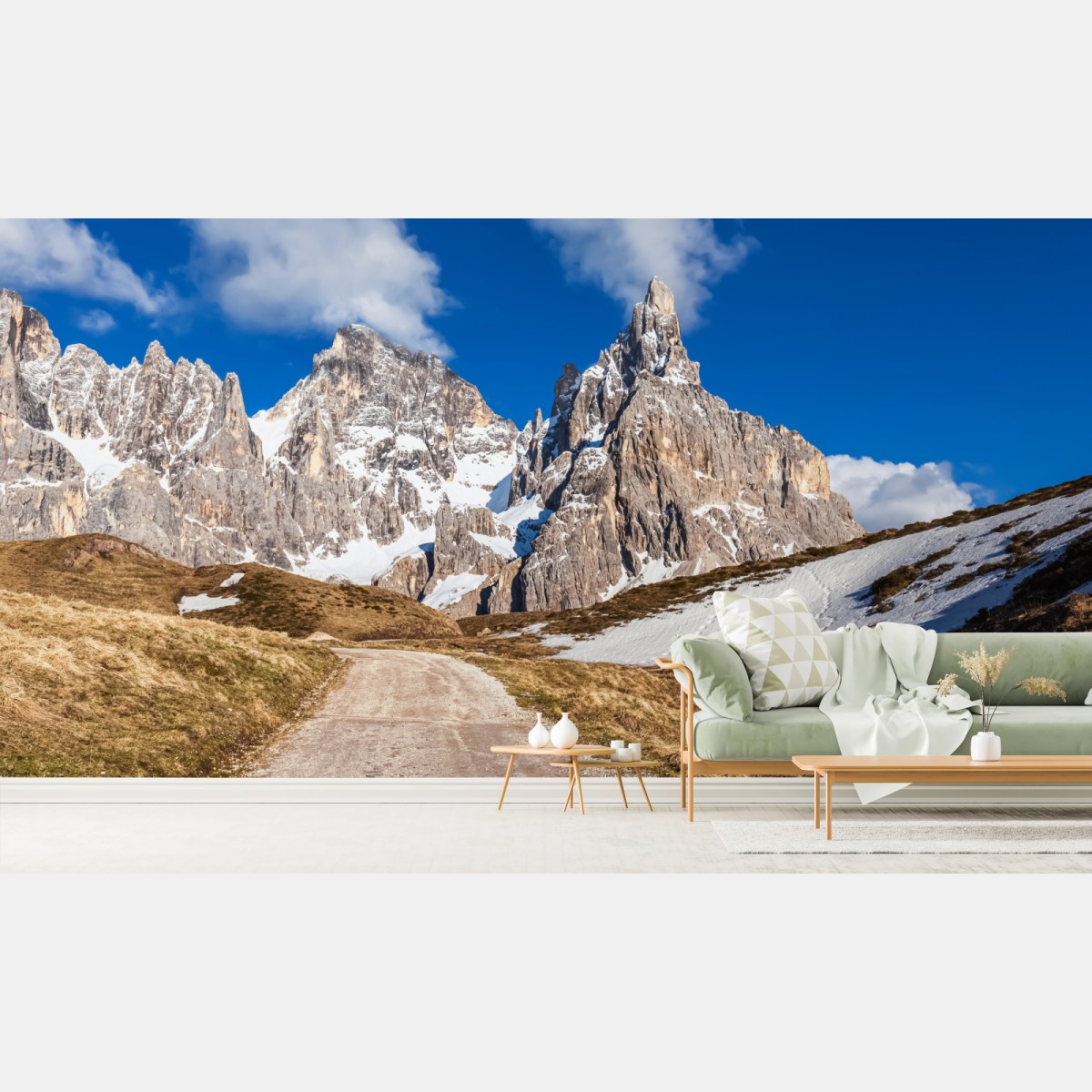 Fototapete hohe berggipfel und ein sich windender weg – Wallnifity®