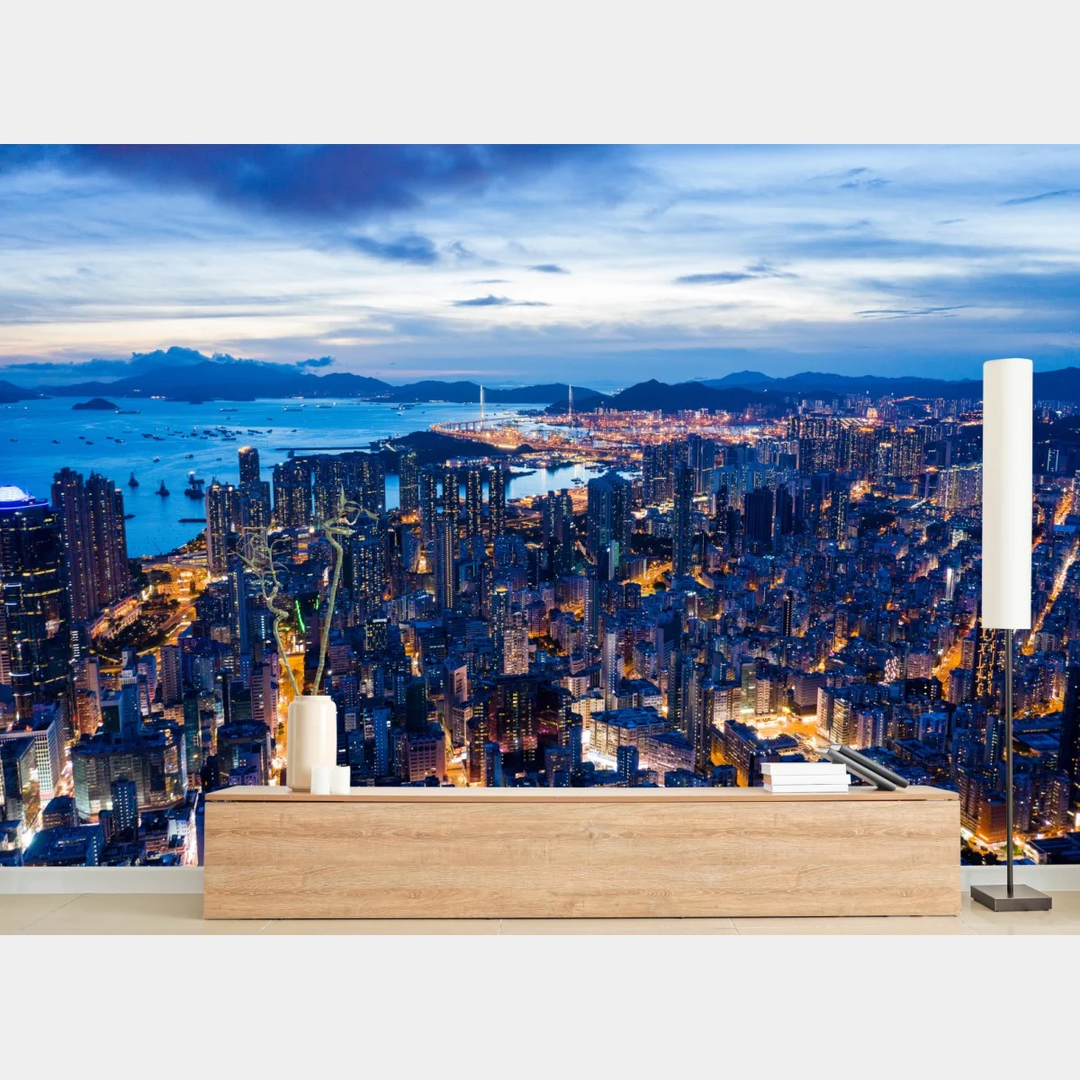 Fototapete Hongkong skyline über Mong Kok bei dämmerung – Wallnifity® Fototapete Hongkong skyline über Mong Kok bei dämmerung – Wallnifity®