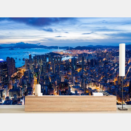 Fototapete Hongkong skyline über Mong Kok bei dämmerung – Wallnifity®