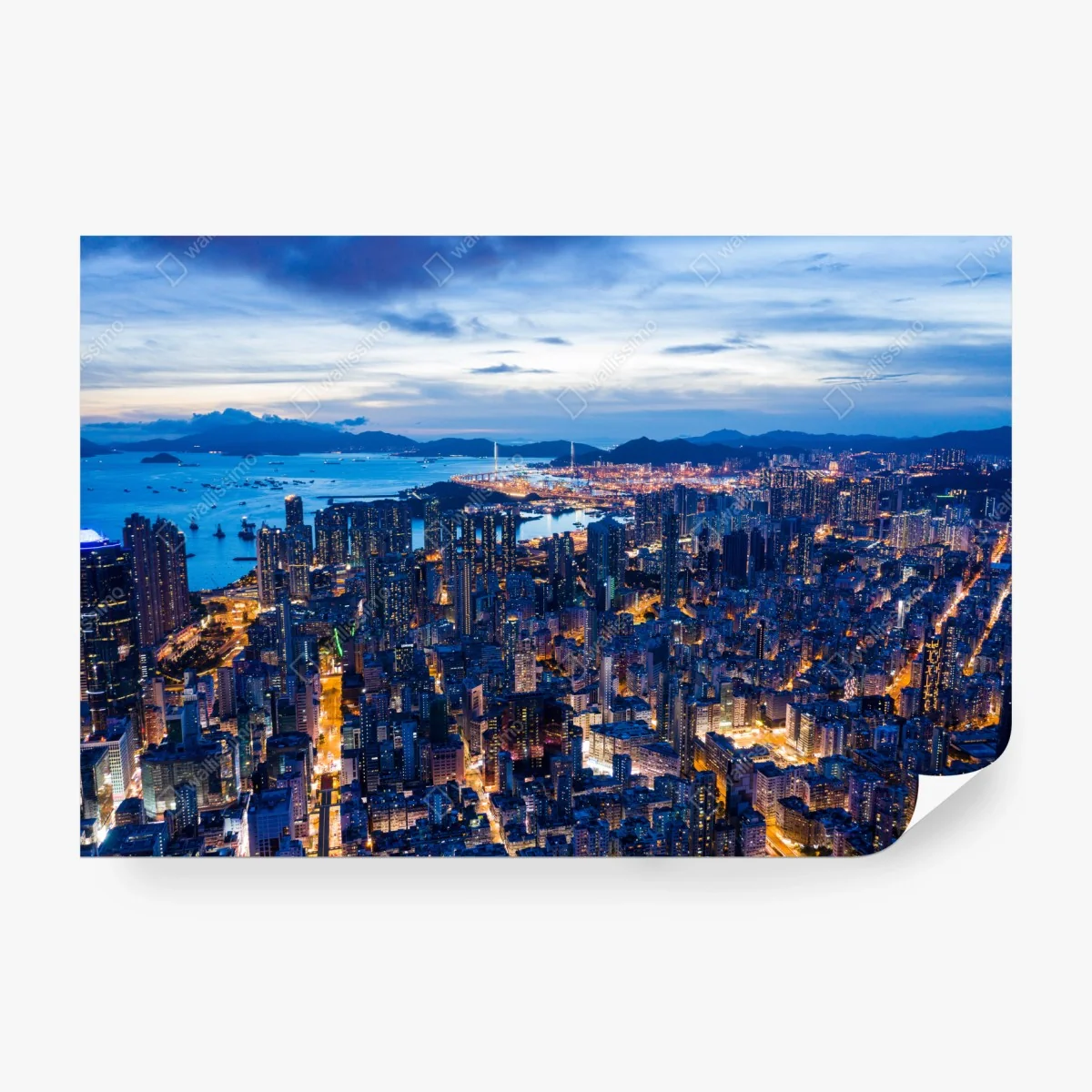 Fototapete Hongkong skyline über Mong Kok bei dämmerung – Wallnifity® Fototapete Hongkong skyline über Mong Kok bei dämmerung – Wallnifity®