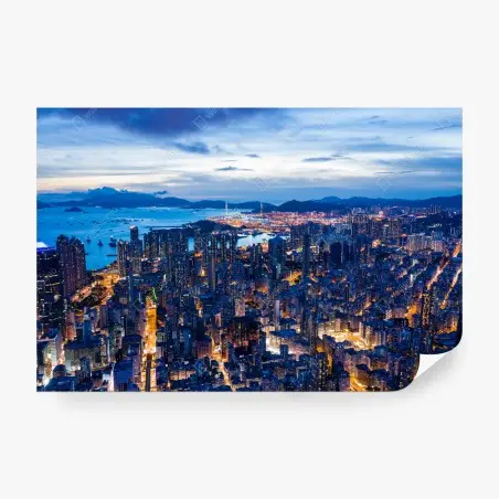 Fototapete Hongkong skyline über Mong Kok bei dämmerung – Wallnifity®