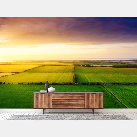 Fototapete sonnenuntergang über grünen feldern – Wallnifity®