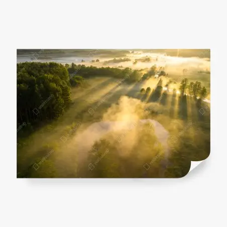 Fototapete goldener morgen über nebligem fluss – Wallnifity®