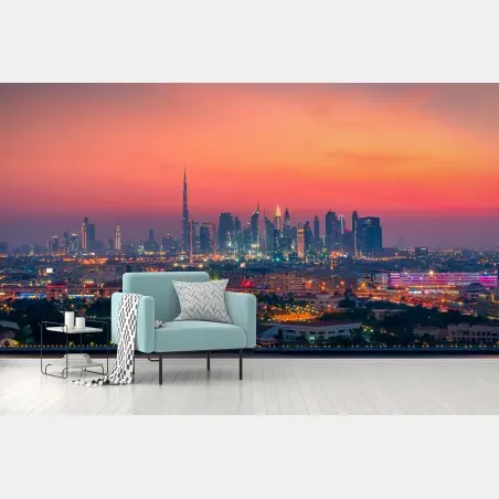 Fototapete Dubai skyline bei sonnenuntergang – Wallnifity®