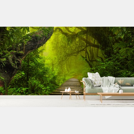 Fototapete mystischer grüner waldpfad – Wallnifity®