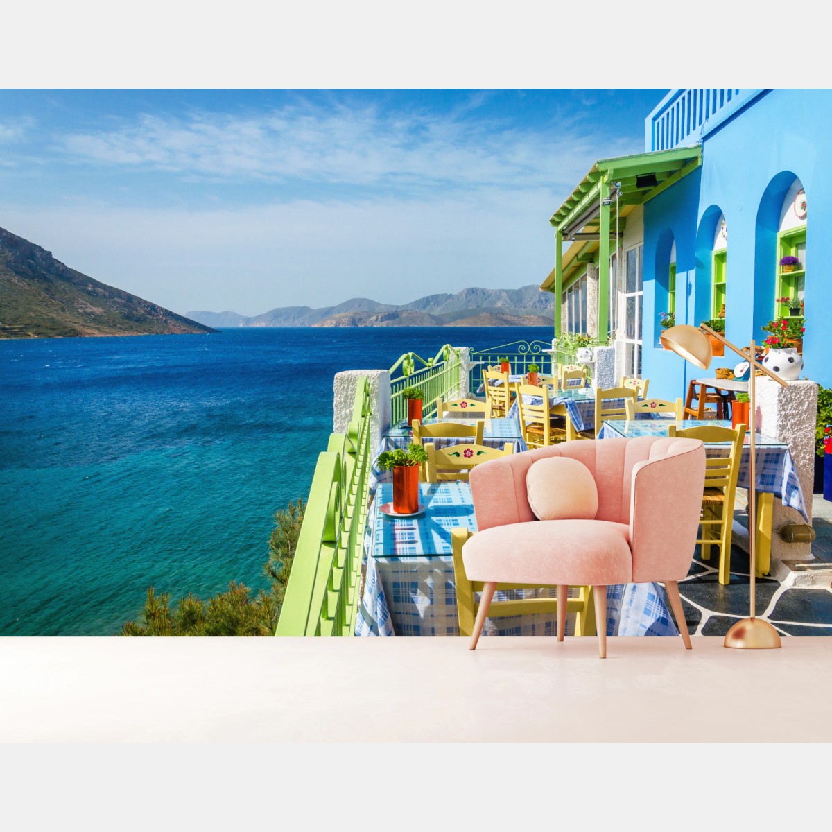 Fototapete sonnige terrasse am Mittelmeer – Wallnifity®