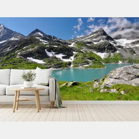 Fototapete bergsee mit türkiswasser und gebirgspanorama – Wallnifity®