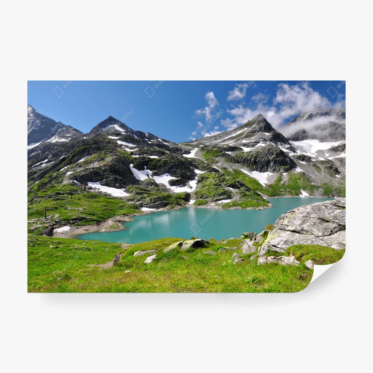 Fototapete bergsee mit türkiswasser und gebirgspanorama – Wallnifity®