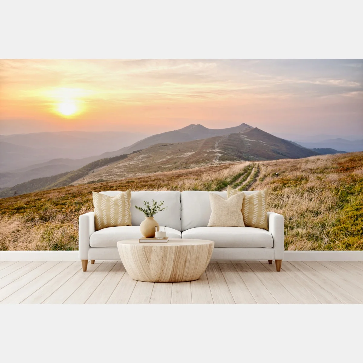 Fototapete goldener bergweg bei sonnenuntergang – Wallnifity® Fototapete goldener bergweg bei sonnenuntergang – Wallnifity®